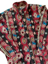 VTG Wrangler Brushpopper Cowboy Cut X-Long Tails Aztec Western Shirt 16 1/2 34
