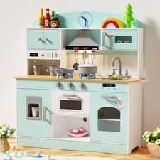 Wooden Play Kitchen Set, Pretend Play Kitchen with Lights and Sounds for Kids...