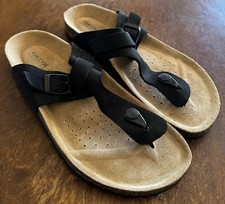 GEOX Respira BLACK SUEDE Thong with BUCKLE Cork SANDALS - Women s - Size 10 US