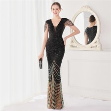 Sexy Womens Flower Bead Slim Fit Fish Tail Party Dress Long A-Line Bride Dress 