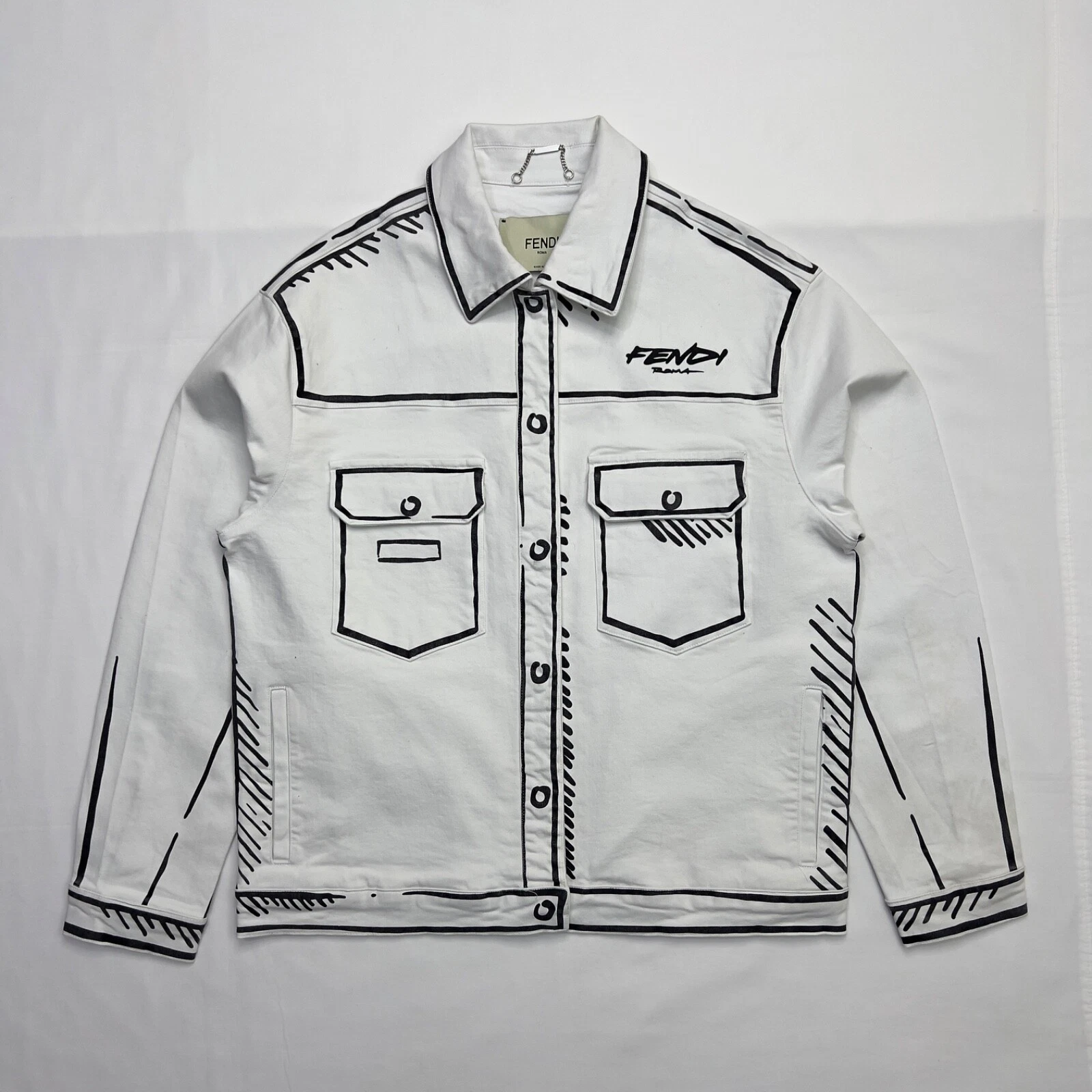 Giacca denim Fendi X Joshua Vides California Sky nero bianco marcatore fumetti