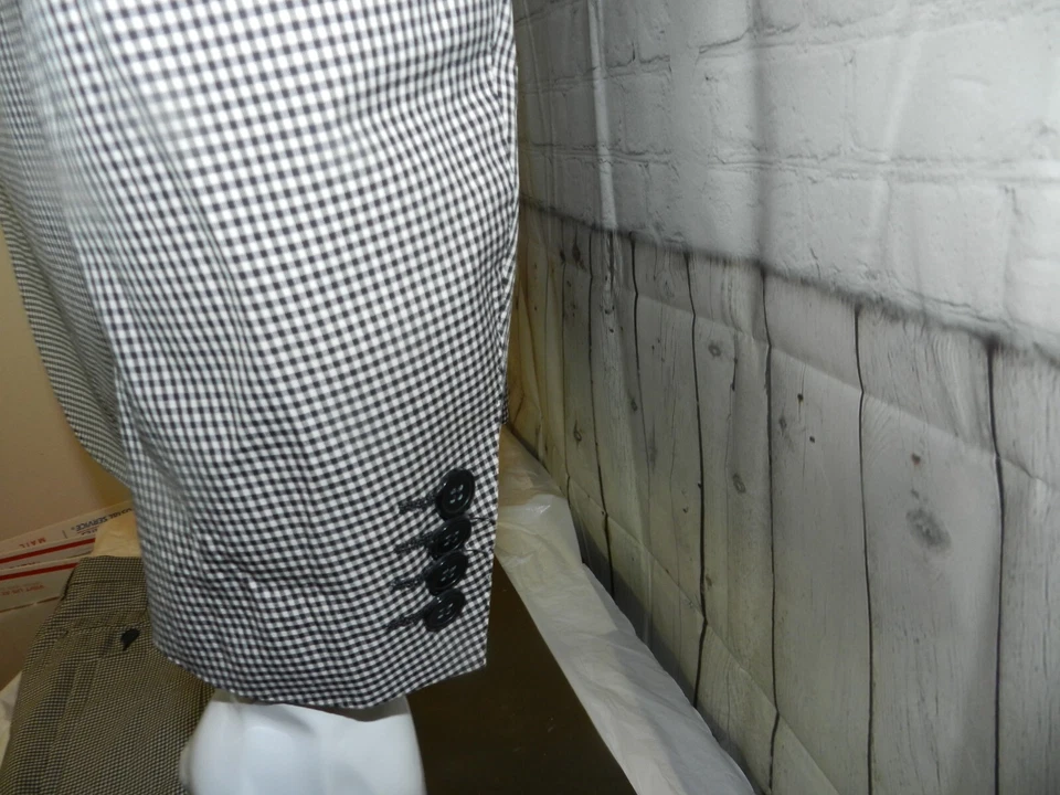 Novo Terno Hardy Amies Osso/Preto 2 Botões Algodão Micro Xadrez Tamanho 38 R W 32 L 32 - Imagem 4 de 4