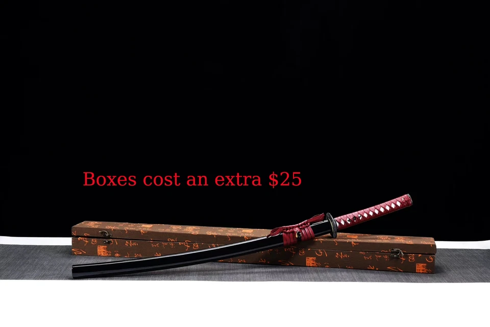 Geisha Katana Cuero Ito/Sageo Rojo T10 Acero al Carbono Espada Funcional Japonesa Foto 3 de 4