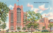 Postcard Masonic Temple, Detroit, Michigan, Tichnor Gloss VTG VPC02.