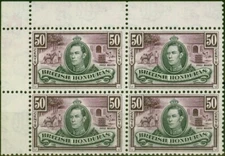 British Honduras 1938 50c Black & Purple SG158 V.F MNH Corner Block of 4
