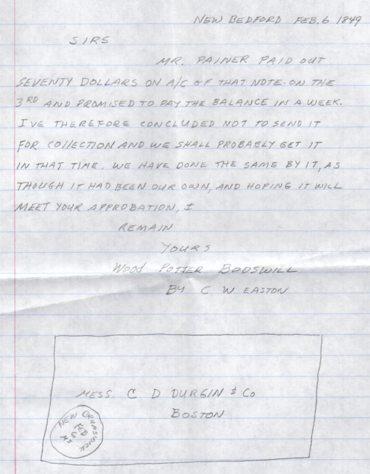 US 1849 NEW BEDFORD, MASS. & "5" POSTAGE BOTH IN RED ON FOLDED LETTER TO BOSTON - Image 4 of 4