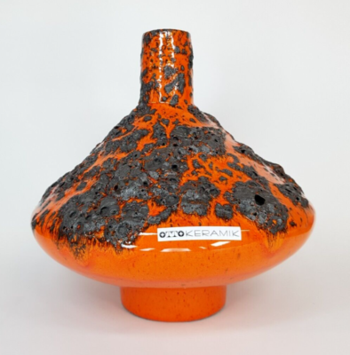 fat lava OTTO KERAMIK製 Large Retro OTTO KERAMIK Orange and Black Fat Lava UFO Vase from