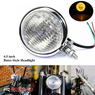 Chrome Retro 4.5'' Bates Style Hi/Lo Beam H4 Headlight For Harley Chopper Bobber