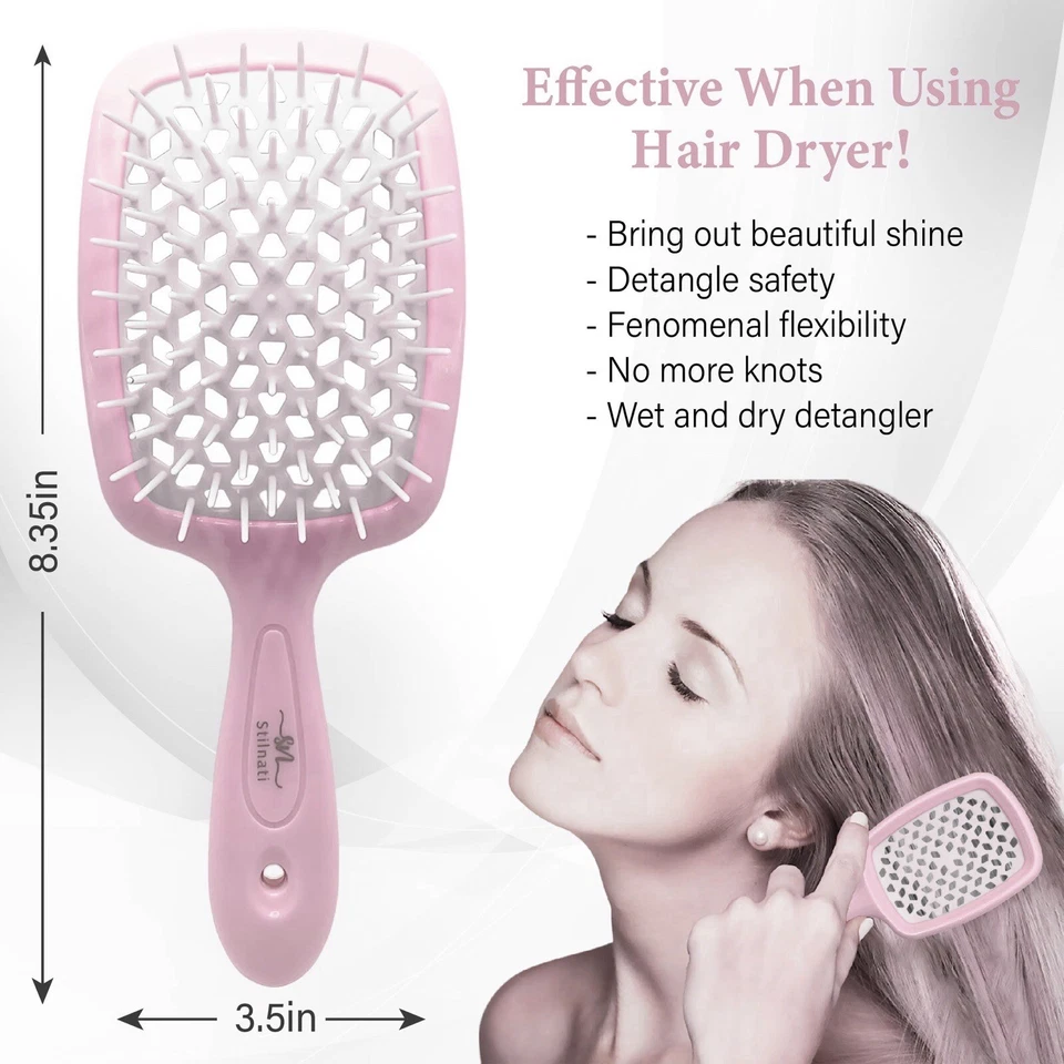 Stilnati Detangling Vented Hair Brush Pink White For All Hair Types Straight - Image 4 of 4
