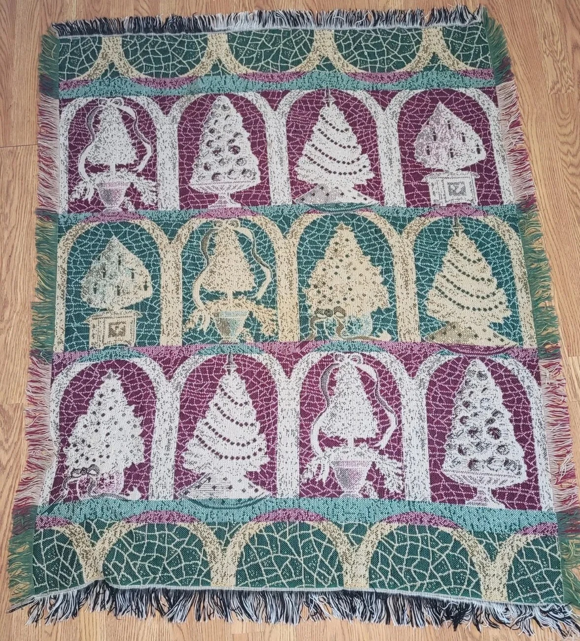 Stained Glass Knit Woven Throw Blanket Tapestry Christmas Tree 55"×44"