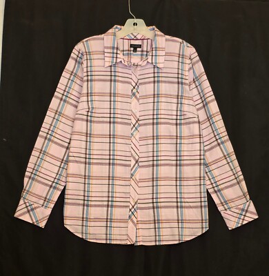 TALBOT'S Medium (8/10) Pink Plaid Blouse Top