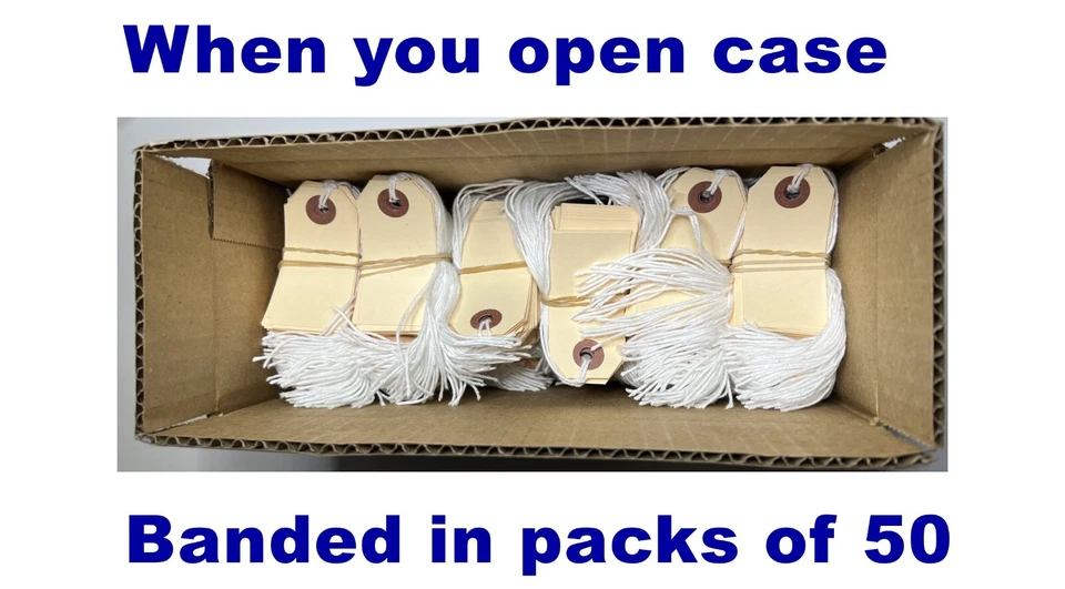 1000- 2 3/4" x 1 3/8" Size 1 Manila Tags with String for Inventory Merchandise - Image 3 of 4