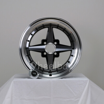 4 PCS ROTA WHEEL ZERO PLUS 15X8 4X114.3  0 73  FULL POLISH BLACK 3'' LIP .
