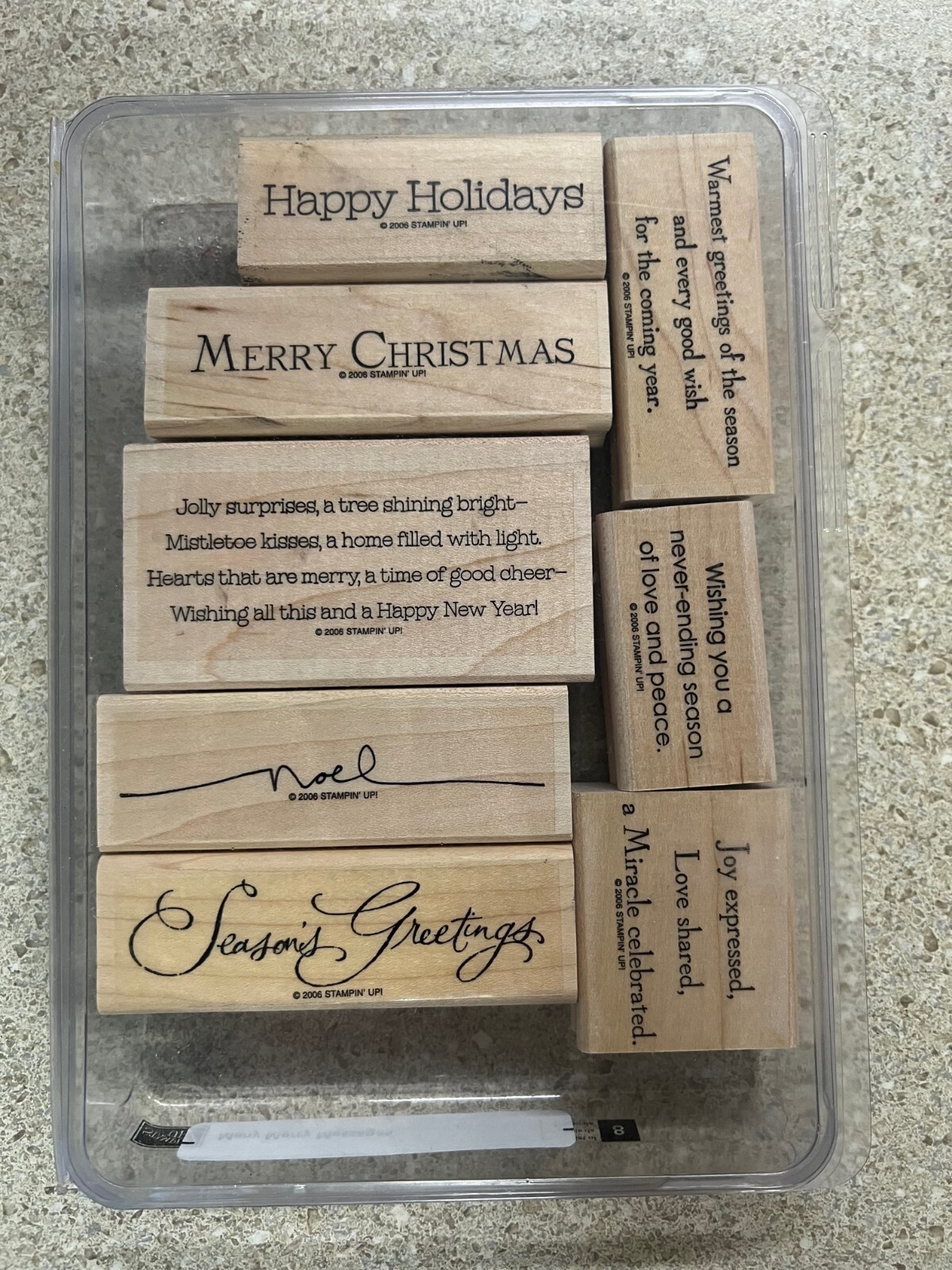 Stampin Up MANY MERRY MESSAGES Wood Mount set of 8 Used | eBay