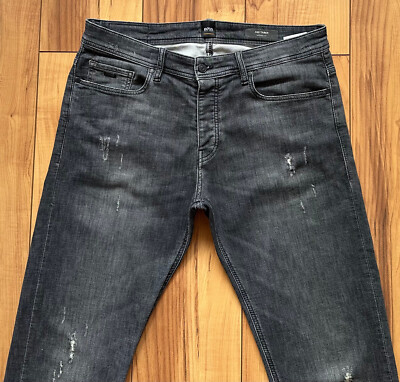 100%ORIG HUGO BOSS JEANS GR. W34 L34 GRAU KNIT DENIM STRETCH 040 TABER TAPERED