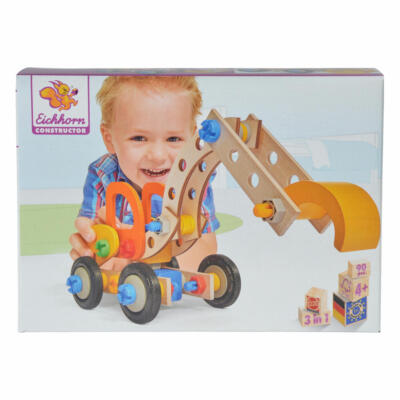 Eichhorn Constructor Bagger Set 90-tlg Baufahrzeug Bausatz Kinder Spielzeug Holz