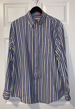 Izod Blue Mens Striped Button Down Dress Shirt Size L 16-16.5