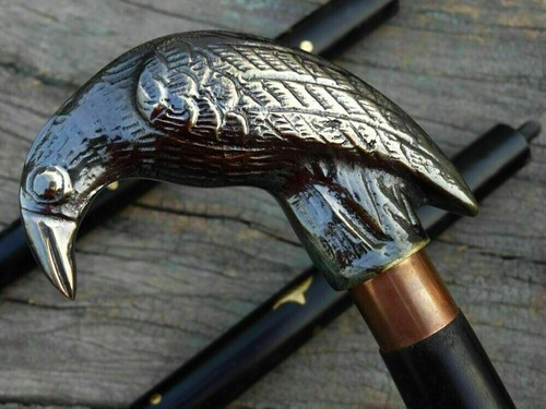 Black Antique Brass Raven Crow Handle Inlay Designer Cane Wooden ...
