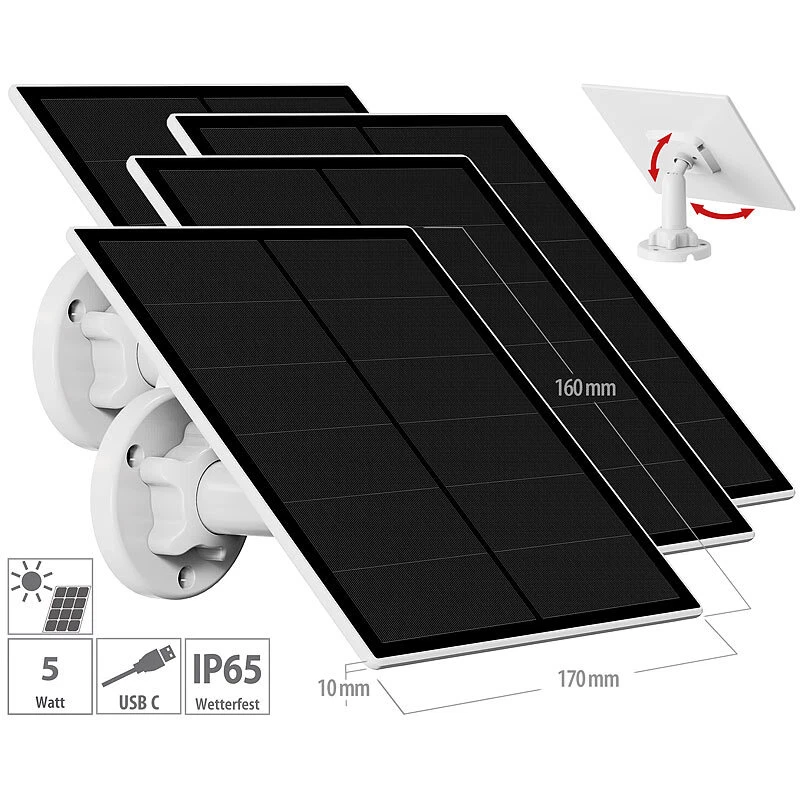 revolt 4er Universal Solarpanel für Akku IP Kameras mit USB Typ C Port, 5W - Bild 3 von 4