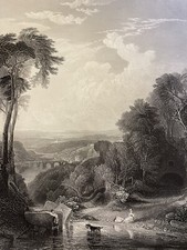 Antique Original Steelplate Engraving Crossing The Brook  J M Turner 1800?s