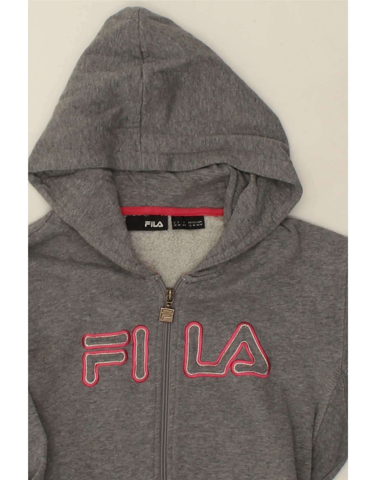 FILA Felpa donna grafica con cappuccio e zip UK 12 grigio medio cotone AC05