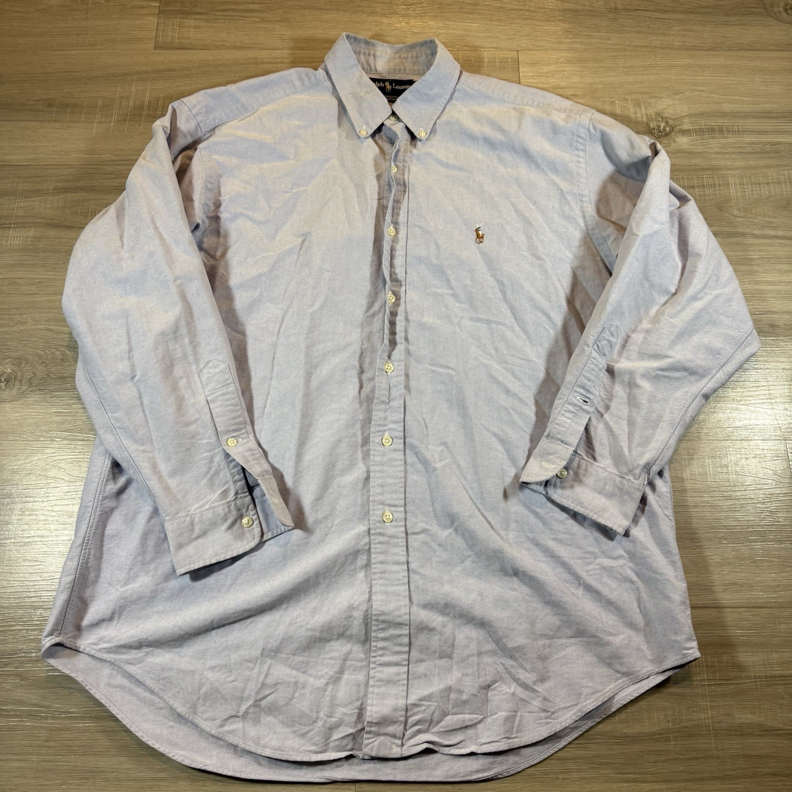 Ralph Lauren Shirt Mens Large Blue Yarmouth Oxford Button Up Flesh Pony