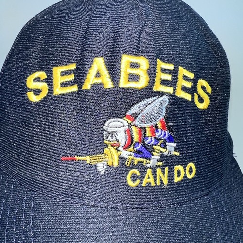 Eagle Crest Made In USA Seabees Can Do Snap Bk Cap Hat 1 Size Embossed Navy blue - Picture 2 of 11