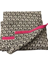 Michael Kors Monogram Knit Scarf Black Pink Grey Womens Winter Designer Logo