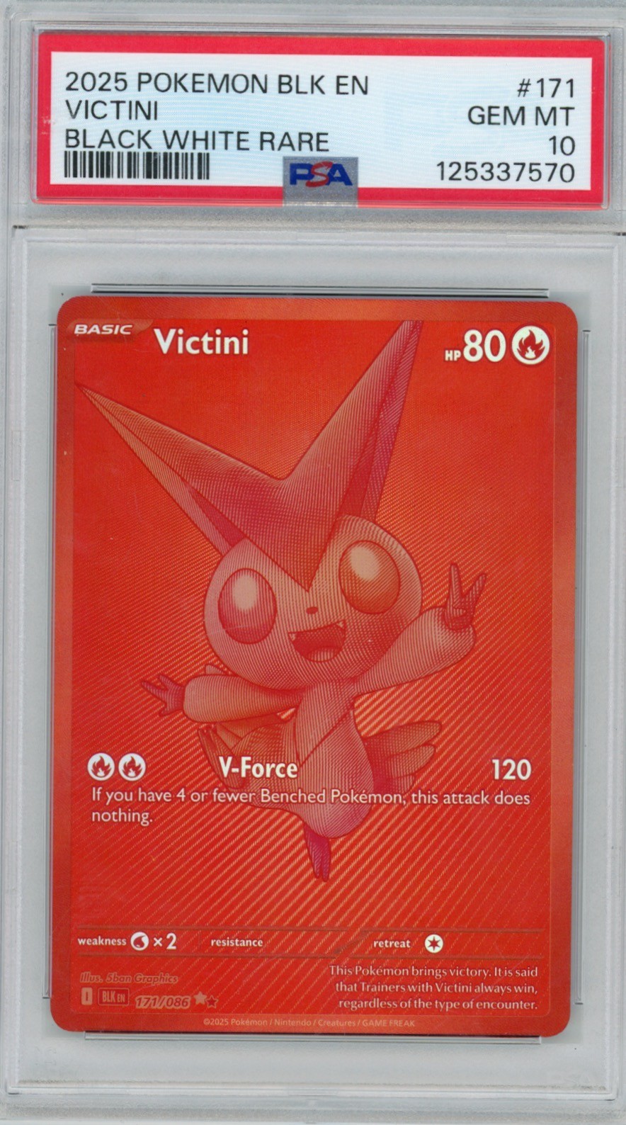 2025 Pokemon Black Bolt Victini 171/086 Black White Rare PSA 10