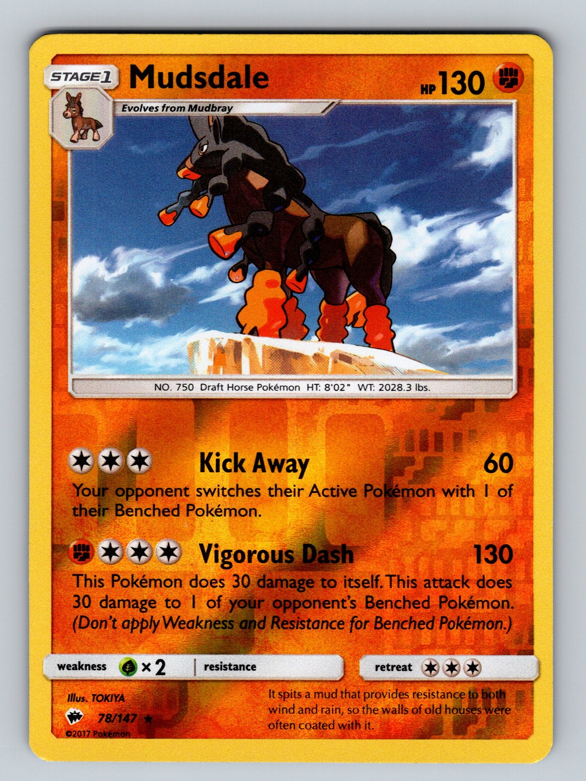Pokemon SM - Burning Shadows #78/147 Mudsdale Rare,Reverse Holo