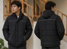 SWISS TECH XL 14-16 YOUTH BOYS BLACK WARM FULL-ZIP HOODED PUFFER JACKET COAT