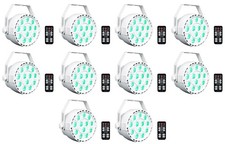 10 Rockville RockPAR TRI LED RGB Compact Par Can DJ DMX Wash Lights Remote White