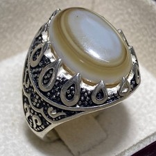 925 sterling Silver mens ring Natural yemeni EYE akik agate               
