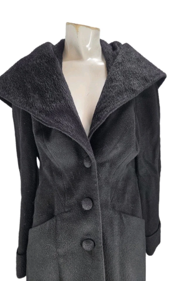 Liliana Castellanos Women's Coat 6 Black Suri Alpaca Merino Wool Over Hooded - Image 2 of 4