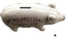 Wm. Moland's Sons Quaker City Hams Cast Iron Boar Piggy Bank