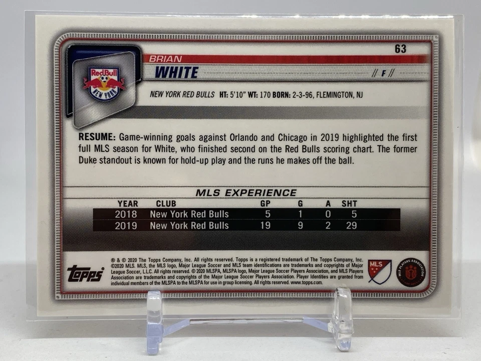 Brian White 2020 Bowman MLS Soccer #63 Gold Parallel 43/50 Whitecaps Rookie RC - Image 3 of 3