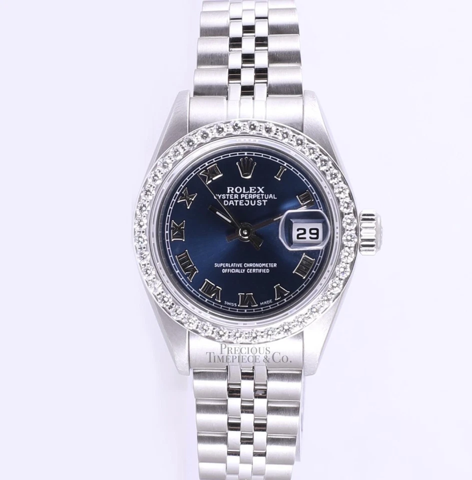 Rolex Lady Datejust 26 mm 79190 Jubilee azul marino esfera romana bisel de diamantes Foto 2 de 4