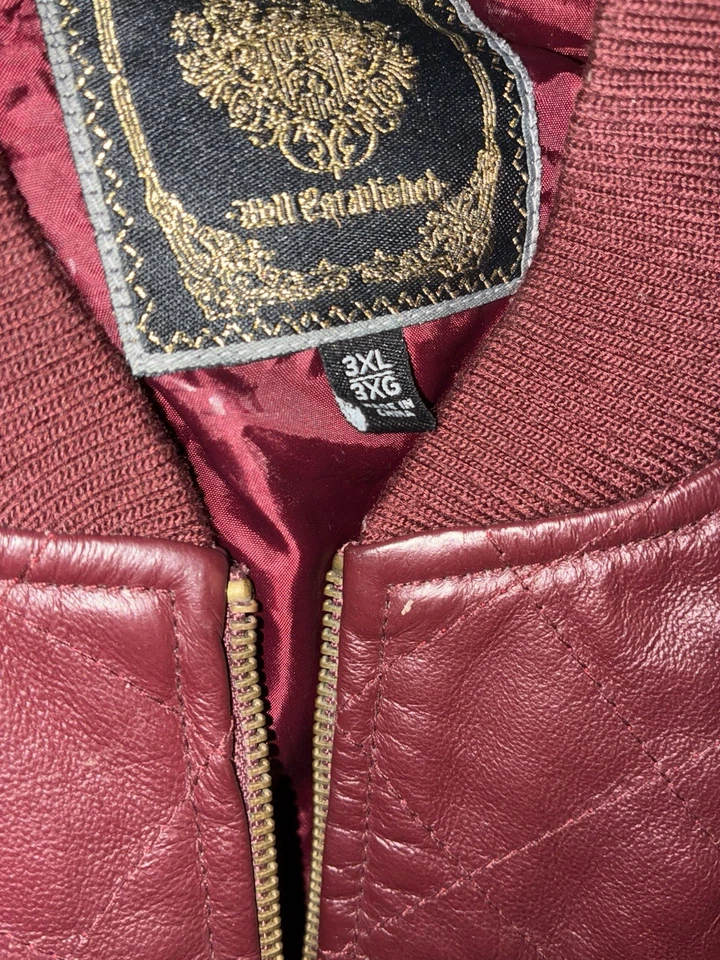 Live Mechanics Women's Bomber Leather Zip Jacket US Large Burgundy Vintage New - Image 4 of 4