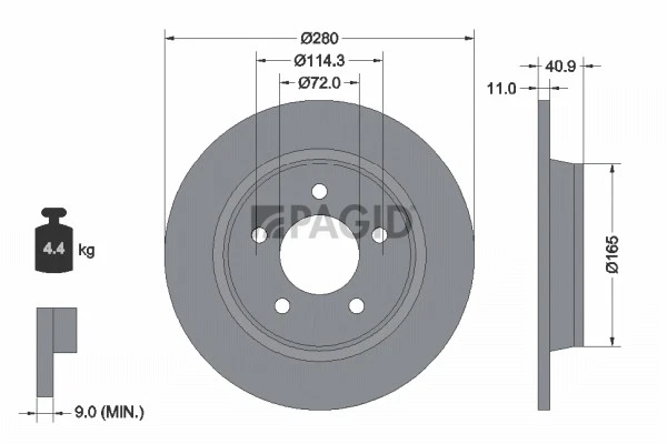 2x PAGID Disque De Frein Plein Ø280mm Pour Mazda 5 CR19 CW 3 BK BL 54306N - Photo 1/1