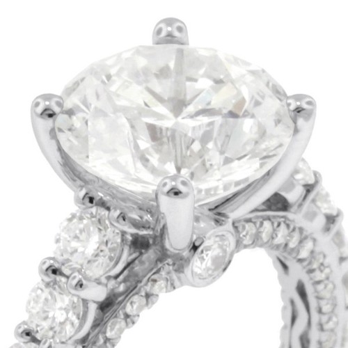 6.2CT NATURAL DIAMOND I/SI2 ROUND CUT 18K GOLD FOUR-PRONG VINTAGE SIDESTONE RING - Picture 12 of 15