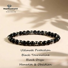 Ultimate Protection Bracelet Black Tourmaline Gold Sheen Obsidian Onyx Hematite