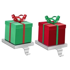  2 Pack Christmas Stocking Holders Red and Green Metal Gift Box Stocking 