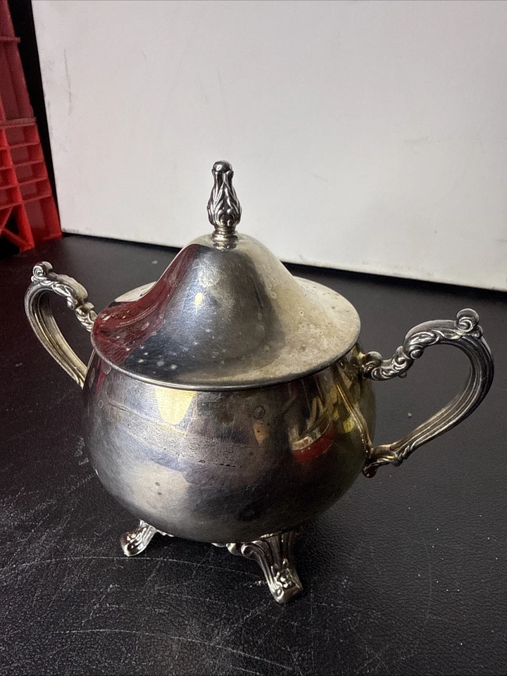 Azucarero vintage Oneida plateado 5" con tapa asas ornamentadas Foto 3 de 4