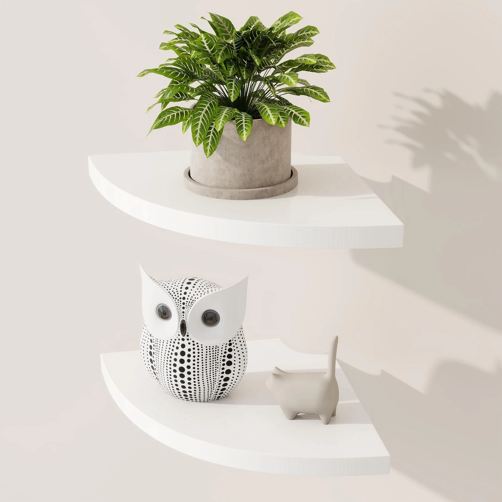 2 Pack 7 inch White Solid Oak Wood Floating Corner Shelf with Cable Hole