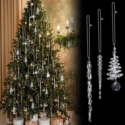 24 Pcs Crystal Icicle Christmas Tree Ornaments 3 Styles Clear