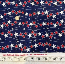 Red, White, Silver Sparkle Stars on Blue Cotton Fabric Patriotic July 4th /Yard