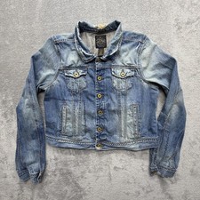 Ralph Lauren Polo Jeans Co Denim Jacket Womens XL Blue Mini Cropped Button Front