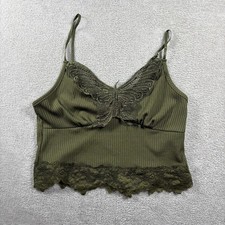 Romwe Crop Cami Women  s S OIive Green Lace Fairycore Festival Whimsigoth Y2K 3B