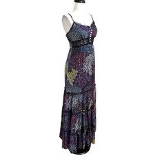 Vtg Y2K Babydoll Floral Maxi Dress S Lace Tiered Fairy Grunge Whimsigoth Boho