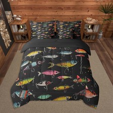 Fishing Bait Comforter Set 7 Pieces Full Size Fishing and Hunting Bedding Set...